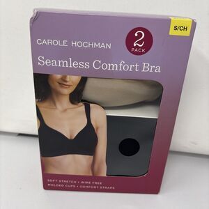 Carole Hochman Seamless Comfort Bra2 Pack Black Taupe Size Small Wire Free NEW